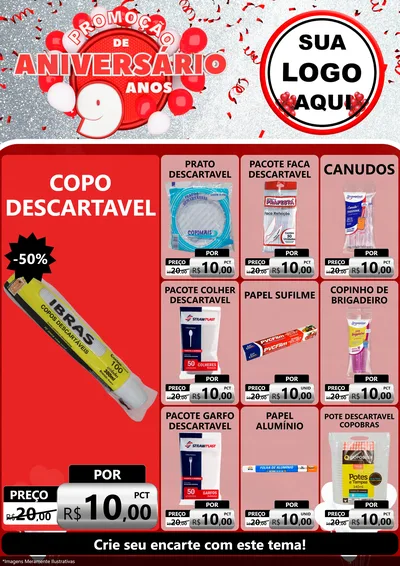 Modelo de Encarte para Encarte A4 Vertical com o tema Promoção de Aniversário - 9 Anos para Embalagens