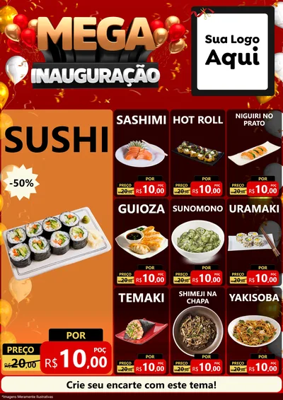 Modelo de Encarte para Encarte A4 Vertical com o tema Mega Inauguração para Comida japonesa