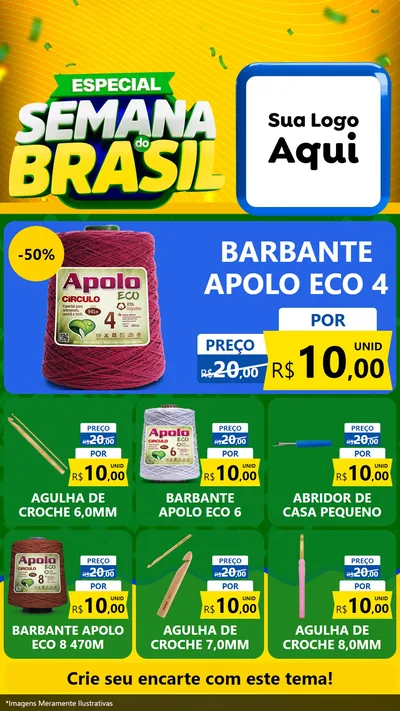 Modelo de Rede Social para Stories com o tema Especial Semana do Brasil para Armarinho e Aviamentos