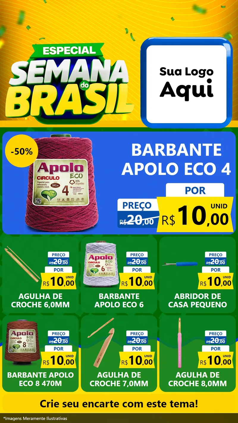Modelo de Rede Social para Stories com o tema Especial Semana do Brasil para Armarinho e Aviamentos