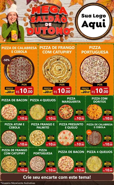 Modelo de Encarte para Encarte Grande com o tema Mega Saldão de Outono para Pizzaria