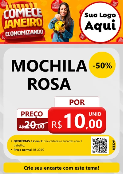 Modelo de Cartaz para Cartaz A4 Vertical com o tema Comece Janeiro Economizando para Papelaria
