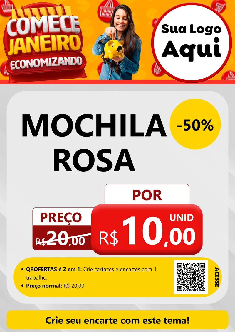 Modelo de Cartaz para Cartaz A4 Vertical com o tema Comece Janeiro Economizando para Papelaria