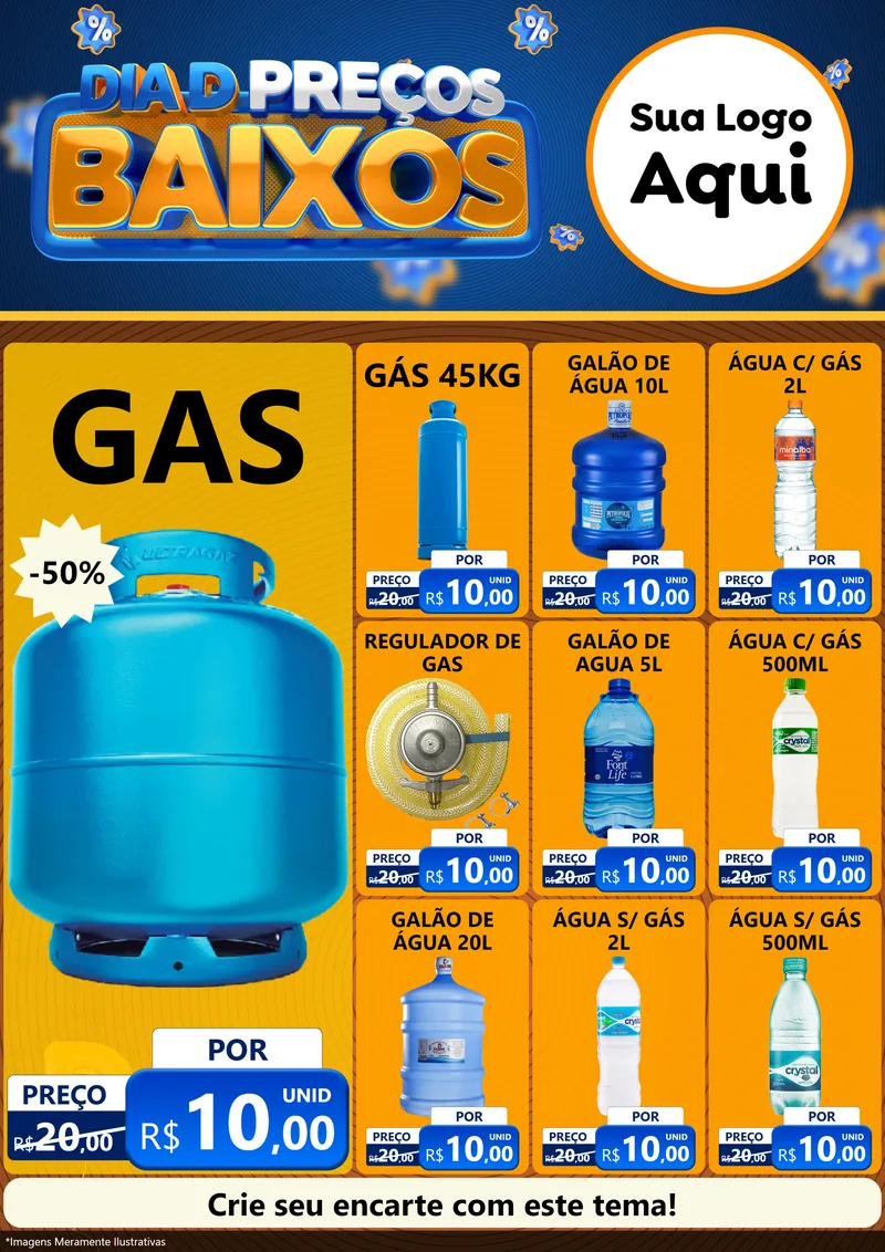 Modelo de Encarte para Encarte A4 Vertical com o tema Dia D Preço Baixo para Água e gás