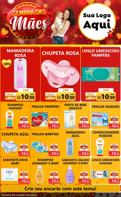 Modelo de Encarte para Encarte Grande com o tema Semana das Mães para Bebês