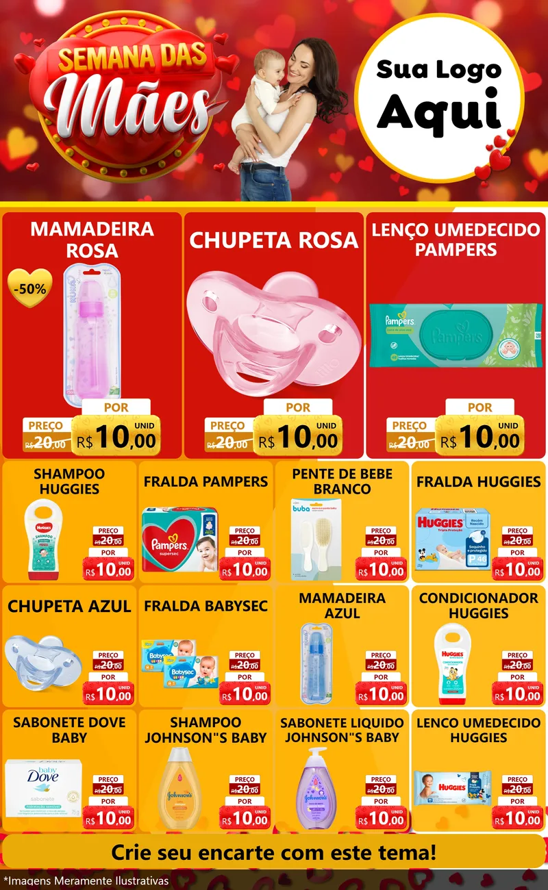 Modelo de Encarte para Encarte Grande com o tema Semana das Mães para Bebês