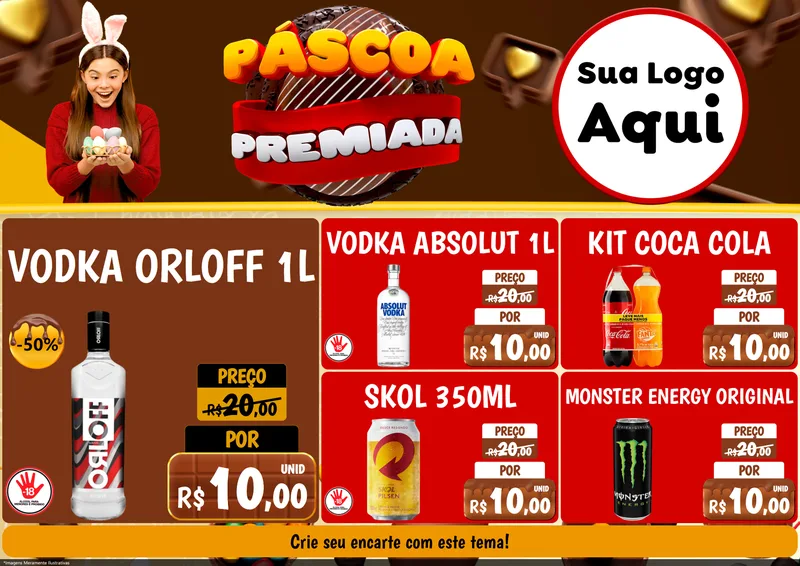 Modelo de Encarte para Encarte A4 Horizontal com o tema Páscoa Premiada para Distribuidora de bebidas