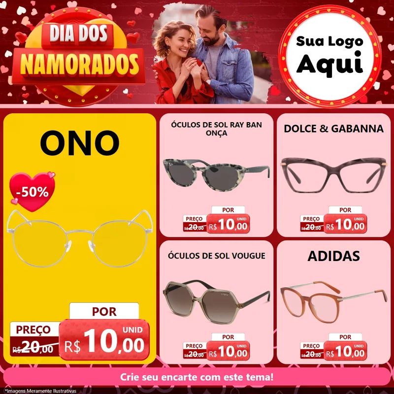 Modelo de Rede Social para Feed Facebook com o tema Dia Dos Namorados para Óticas