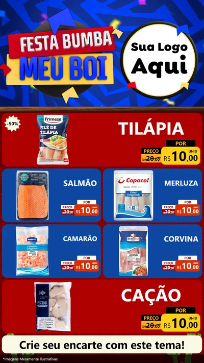 Modelo de TV para TV Vertical com o tema Festa Bumba meu Boi para Peixaria