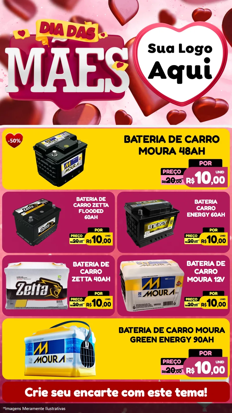 Modelo de TV para TV Vertical com o tema Dia Das Mães para Baterias Elétricas
