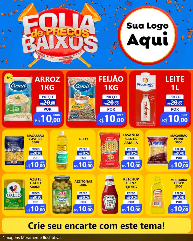 Modelo de Rede Social para Feed Instagram com o tema Folia de Preços Baixos para Supermercado