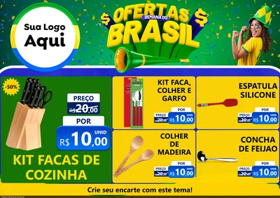 Modelo de Encarte para Encarte A4 Horizontal com o tema Ofertas Semana do Brasil para Utilidades Domésticas