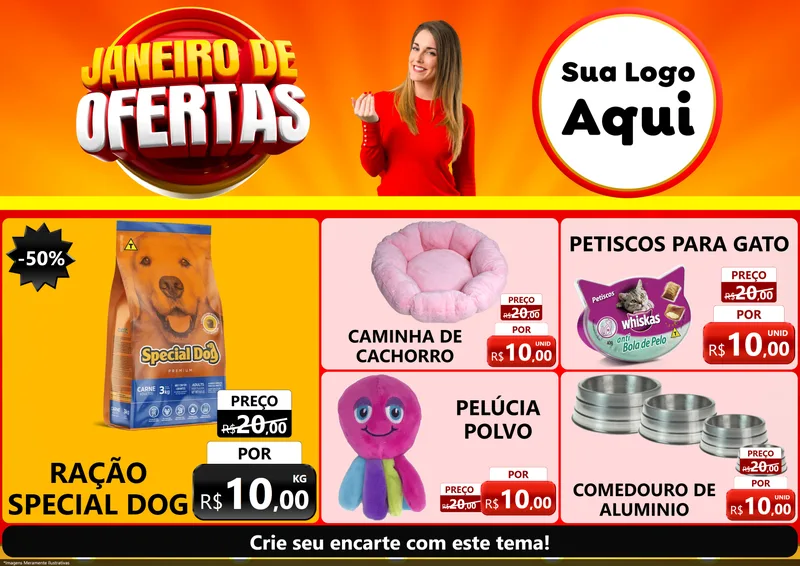 Modelo de Encarte para Encarte A4 Horizontal com o tema Janeiro de Ofertas para Pet Shop