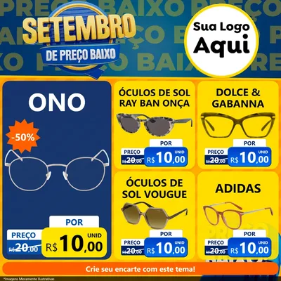 Modelo de Rede Social para Feed Facebook com o tema Setembro De Preço Baixo para Óticas