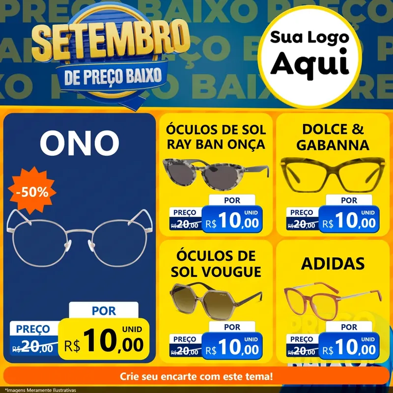 Modelo de Rede Social para Feed Facebook com o tema Setembro De Preço Baixo para Óticas
