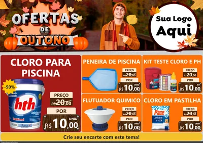 Modelo de Encarte para Encarte A4 Horizontal com o tema Ofertas de Outono para Produtos para Piscina