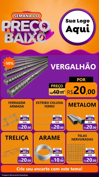 Modelo de Rede Social para Stories com o tema Semana do Preço Baixo para Ferragens
