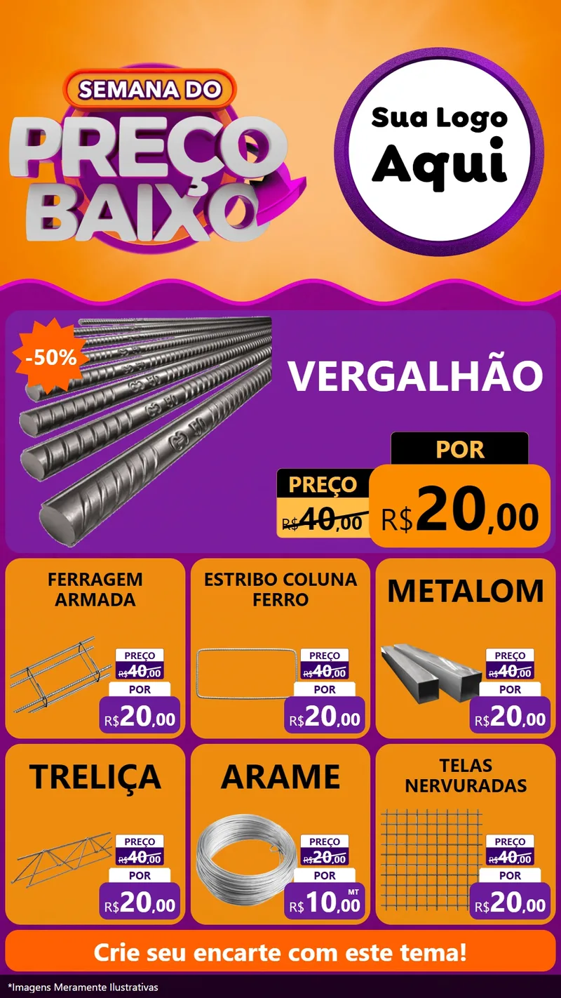 Modelo de Rede Social para Stories com o tema Semana do Preço Baixo para Ferragens
