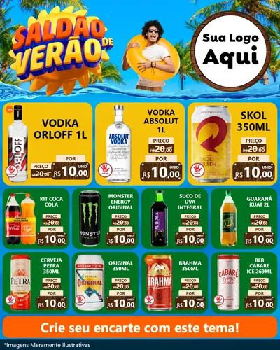 Modelo de Rede Social para Feed Instagram com o tema Saldão de Verão para Distribuidora de bebidas