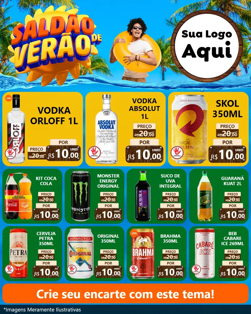 Modelo de Rede Social para Feed Instagram com o tema Saldão de Verão para Distribuidora de bebidas