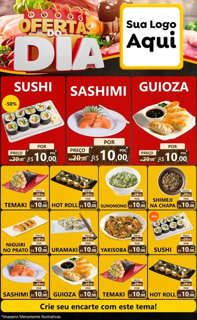 Modelo de Encarte para Encarte Grande com o tema Ofertas do Dia para Comida japonesa