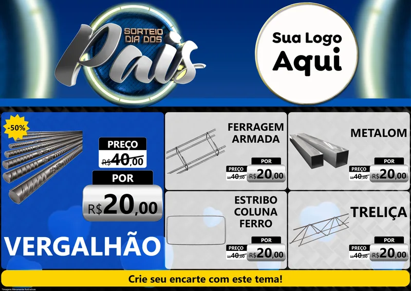 Modelo de Encarte para Encarte A4 Horizontal com o tema Sorteio Dia Dos Pais para Ferragens
