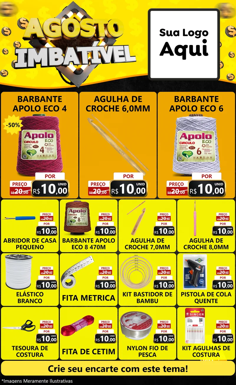 Modelo de Encarte para Encarte Grande com o tema Agosto Imbatível para Armarinho e Aviamentos