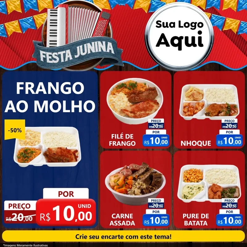 Modelo de Rede Social para Feed Facebook com o tema Festa Junina para Restaurante