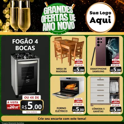 Modelo de Rede Social para Feed Facebook com o tema Grandes Ofertas de Ano Novo para Móveis e Eletro