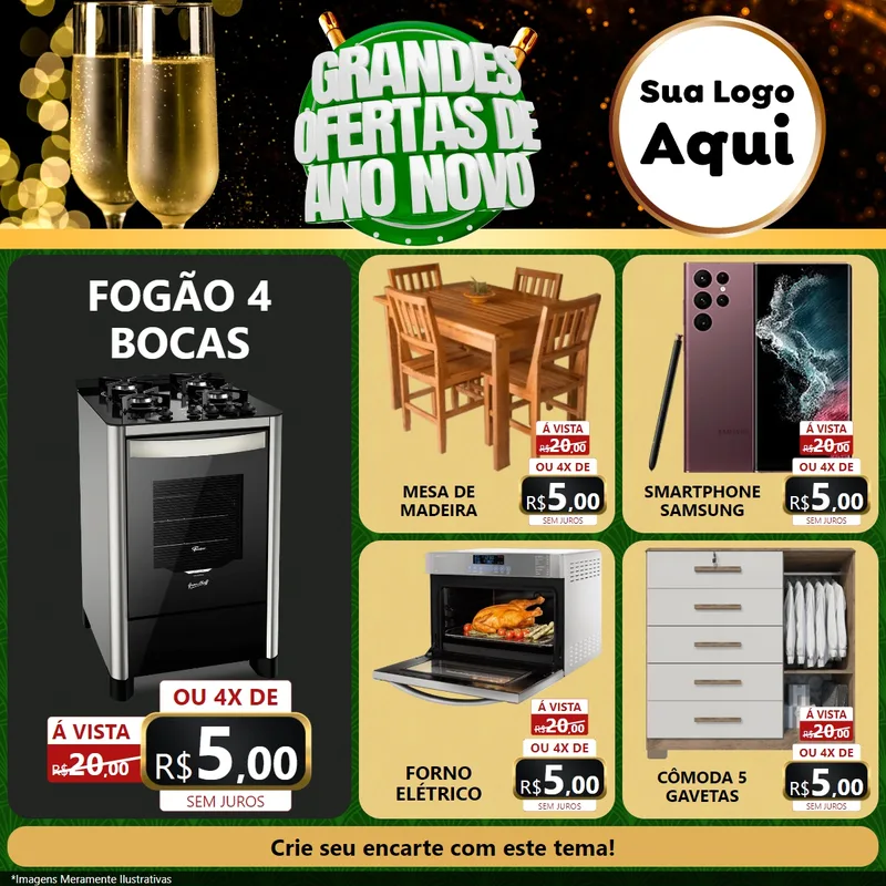 Modelo de Rede Social para Feed Facebook com o tema Grandes Ofertas de Ano Novo para Móveis e Eletro