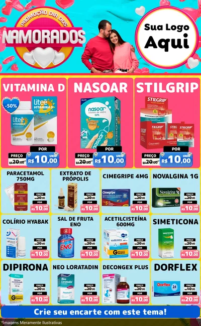 Modelo de Encarte para Encarte Grande com o tema Promoção Dia dos Namorados para Farmácia