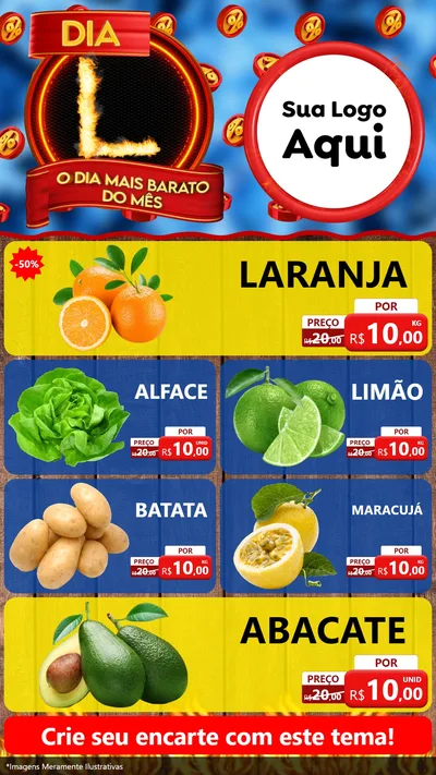 Modelo de TV para TV Vertical com o tema Dia L - O Dia Mais Barato Do Mês para Hortifrúti