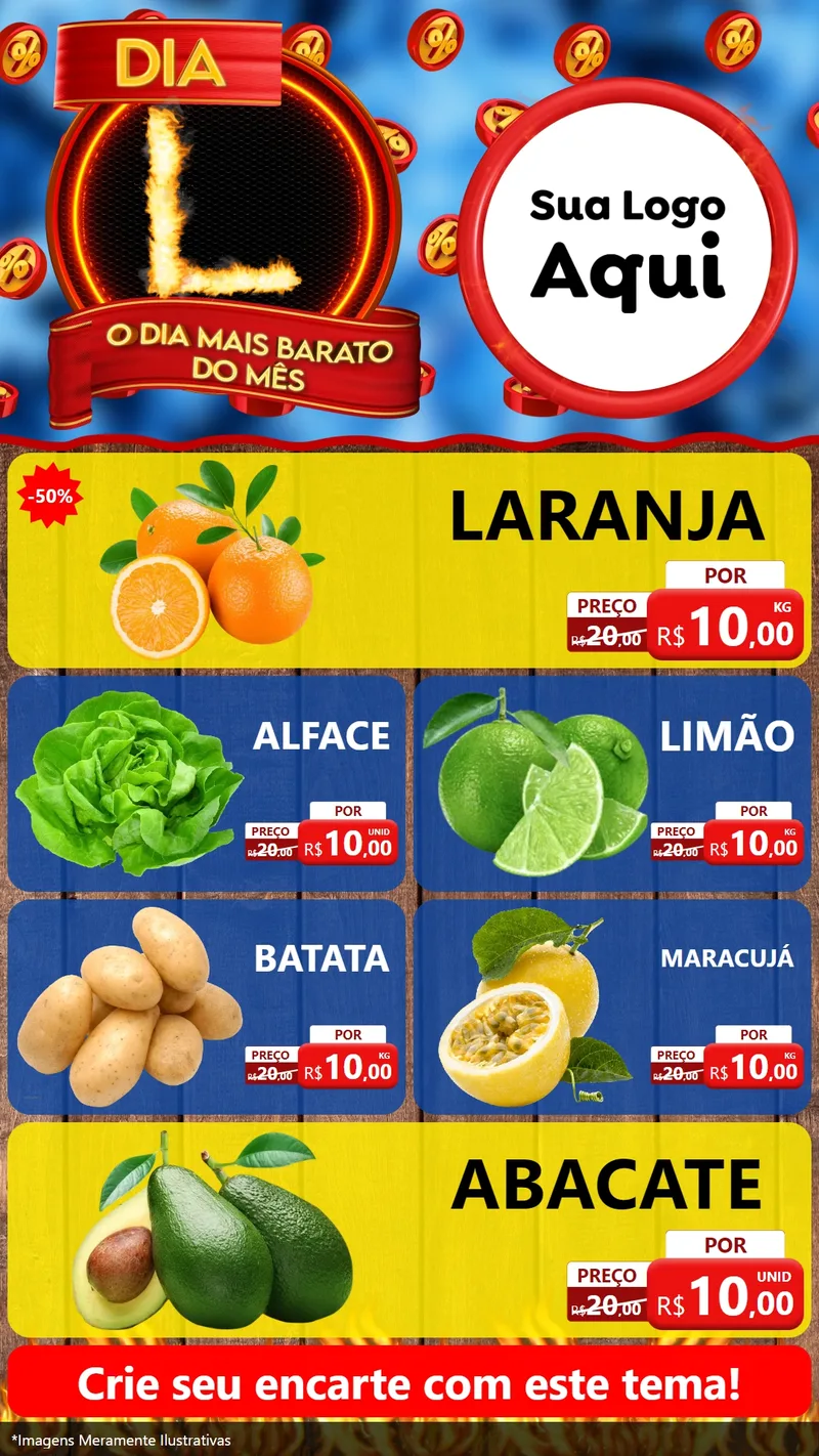 Modelo de TV para TV Vertical com o tema Dia L - O Dia Mais Barato Do Mês para Hortifrúti