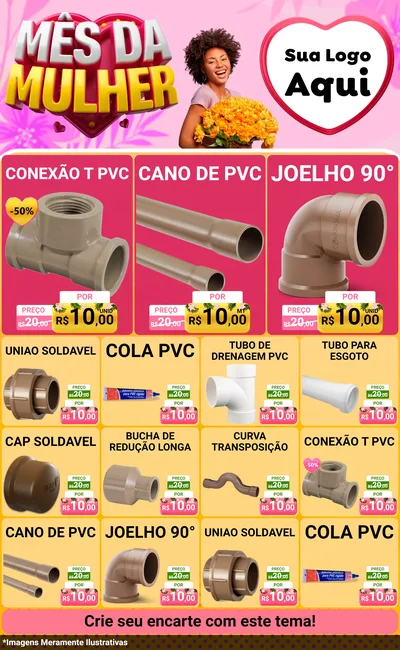 Modelo de Encarte para Encarte Grande com o tema Mês da Mulher para Tubos e conexões