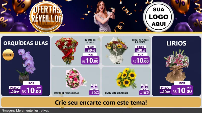 Modelo de TV para TV Horizontal com o tema Ofertas de Réveillon para Floricultura e jardim