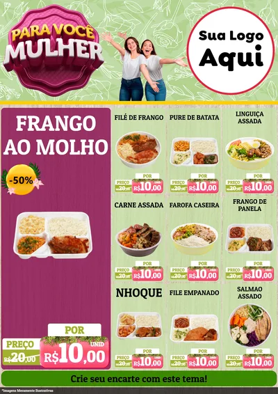 Modelo de Encarte para Encarte A4 Vertical com o tema Para Você Mulher para Restaurante