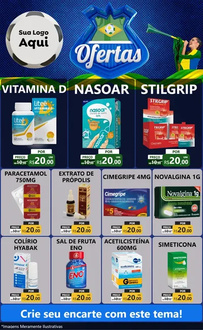 Modelo de Encarte para Encarte Grande com o tema Ofertas (Futebol) para Farmácia