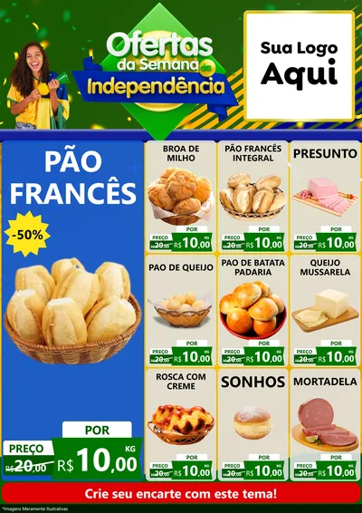 Modelo de Encarte para Encarte A4 Vertical com o tema Ofertas da Semana da Independência para Padaria