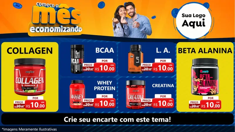Modelo de TV para TV Horizontal com o tema Comece O Mês Economizando para Suplementos alimentares