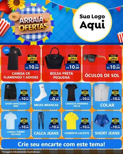 Modelo de Rede Social para Feed Instagram com o tema Arraiá de Ofertas para Roupas e acessórios