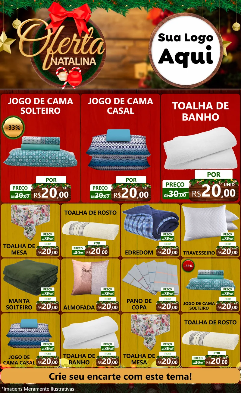 Modelo de Encarte para Encarte Grande com o tema Ofertas Natalina para Cama, Mesa e Banho