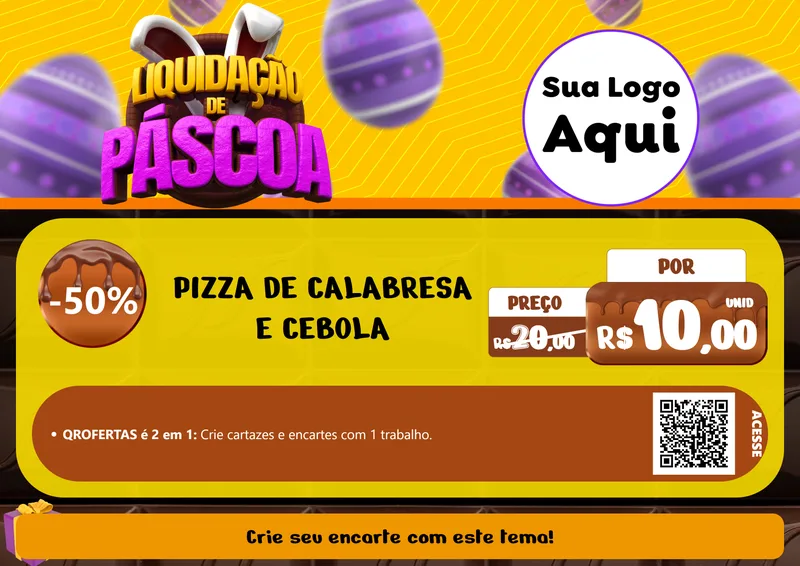 Modelo de Cartaz para Cartaz A4 Horizontal com o tema Liquidação de Páscoa para Pizzaria