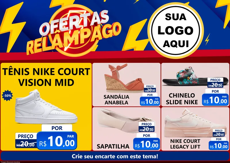 Modelo de Encarte para Encarte A4 Horizontal com o tema Ofertas Relâmpago para Calçados