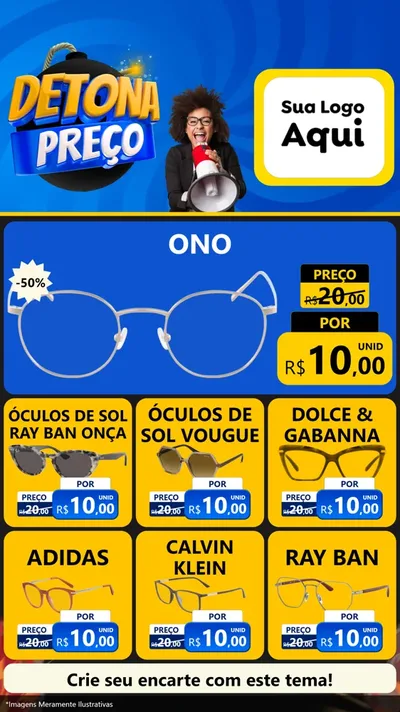 Modelo de Rede Social para Stories com o tema Detona Preços para Óticas