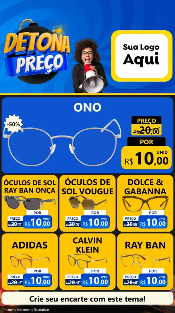 Modelo de Rede Social para Stories com o tema Detona Preços para Óticas