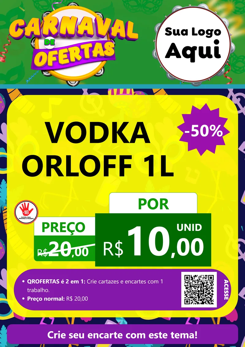 Modelo de Cartaz para Cartaz A4 Vertical com o tema Carnaval de Ofertas para Distribuidora de bebidas
