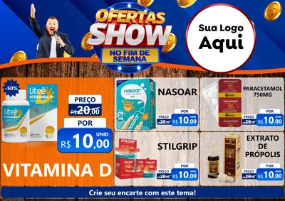 Modelo de Encarte para Encarte A4 Horizontal com o tema Ofertas Show No Fim De Semana para Farmácia