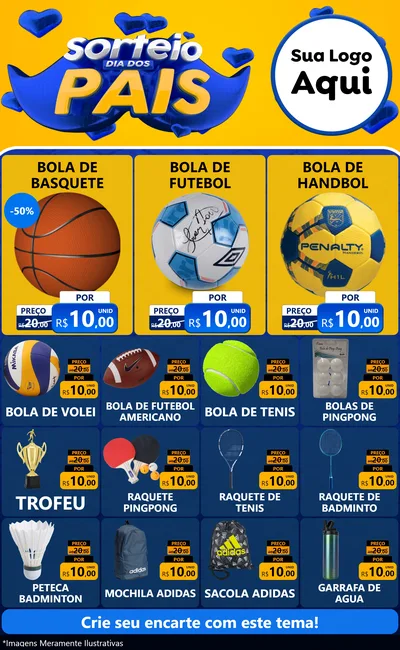 Modelo de Encarte para Encarte Grande com o tema Sorteio Dia dos Pais para Artigos Esportivos