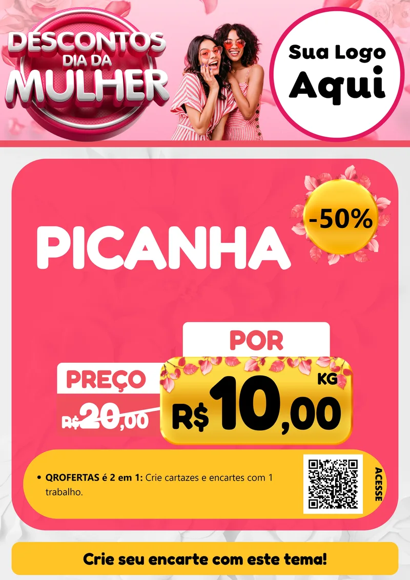 Modelo de Cartaz para Cartaz A4 Vertical com o tema Descontos Dia da Mulher para Açougue