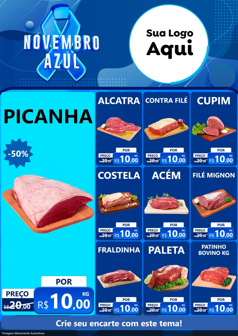 Modelo de Encarte para Encarte A4 Vertical com o tema Novembro Azul para Açougue